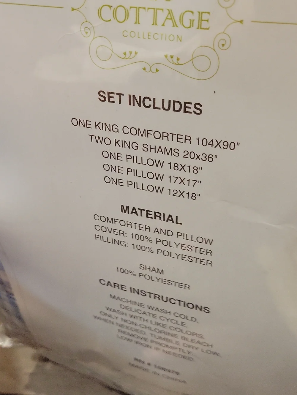 Blue Gingham & Cottage Rose King Comfortor W/ 2 King Shams & 3 Throw Pillows/NWT